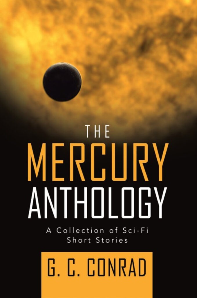 "The Mercury Anthology" cover features a large, glowing yellow celestial body with a shadowed planet in front, emphasizing its sci-fi short stories theme.